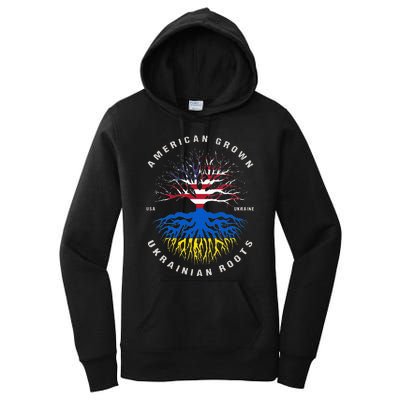 American Grown With Ukrainian Roots USA Flag Ukraine Women's Pullover Hoodie