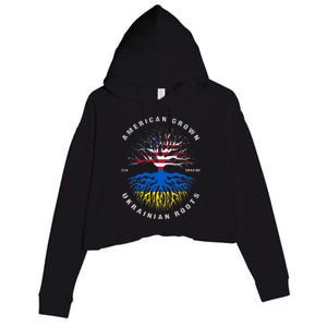 American Grown With Ukrainian Roots USA Flag Ukraine Crop Fleece Hoodie