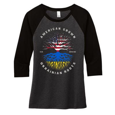 American Grown With Ukrainian Roots USA Flag Ukraine Women's Tri-Blend 3/4-Sleeve Raglan Shirt