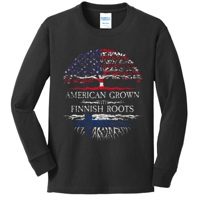 American Grown With Finnish Roots Finland Kids Long Sleeve Shirt