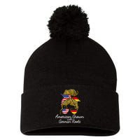 American Grown With German Roots Germany And USA Flag Pom Pom 12in Knit Beanie