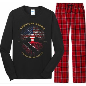 American Grown With Trinidadian Roots Tree Usa Flag Gifts Long Sleeve Pajama Set