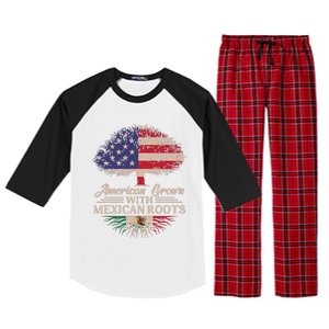 American Grown With Mexican Roots Half American Flag Mexican Raglan Sleeve Pajama Set