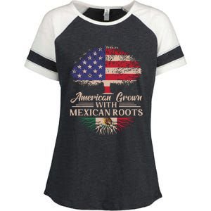 American Grown With Mexican Roots Half American Flag Mexican Enza Ladies Jersey Colorblock Tee