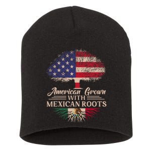 American Grown With Mexican Roots Half American Flag Mexican Short Acrylic Beanie