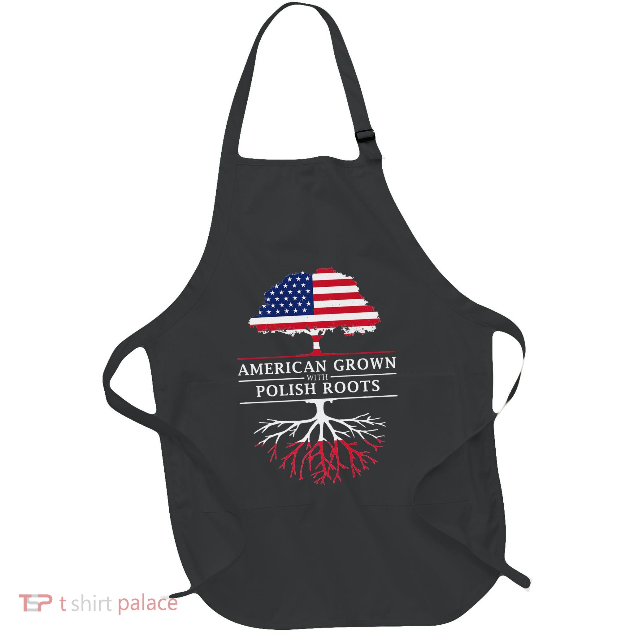 American Grown With Polish Roots Poland Full-Length Apron With Pockets