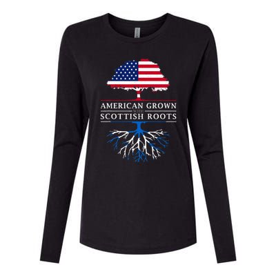 American Grown With Scottish Roots Scotland Womens Cotton Relaxed Long Sleeve T-Shirt