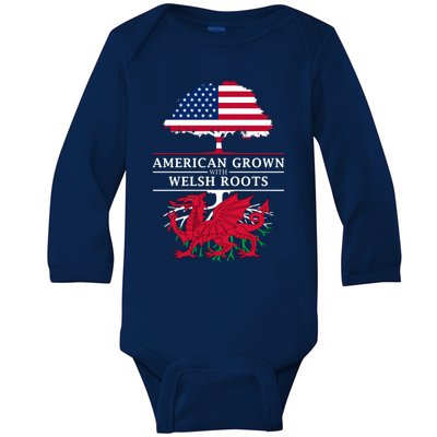 American Grown With Welsh Roots Wales Funny Gift Baby Long Sleeve Bodysuit