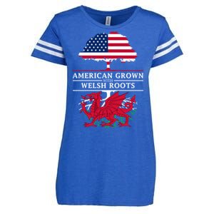 American Grown With Welsh Roots Wales Funny Gift Enza Ladies Jersey Football T-Shirt