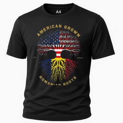 American Grown With Romanian Roots Tree Usa Flag Gift Cooling Performance Crew T-Shirt