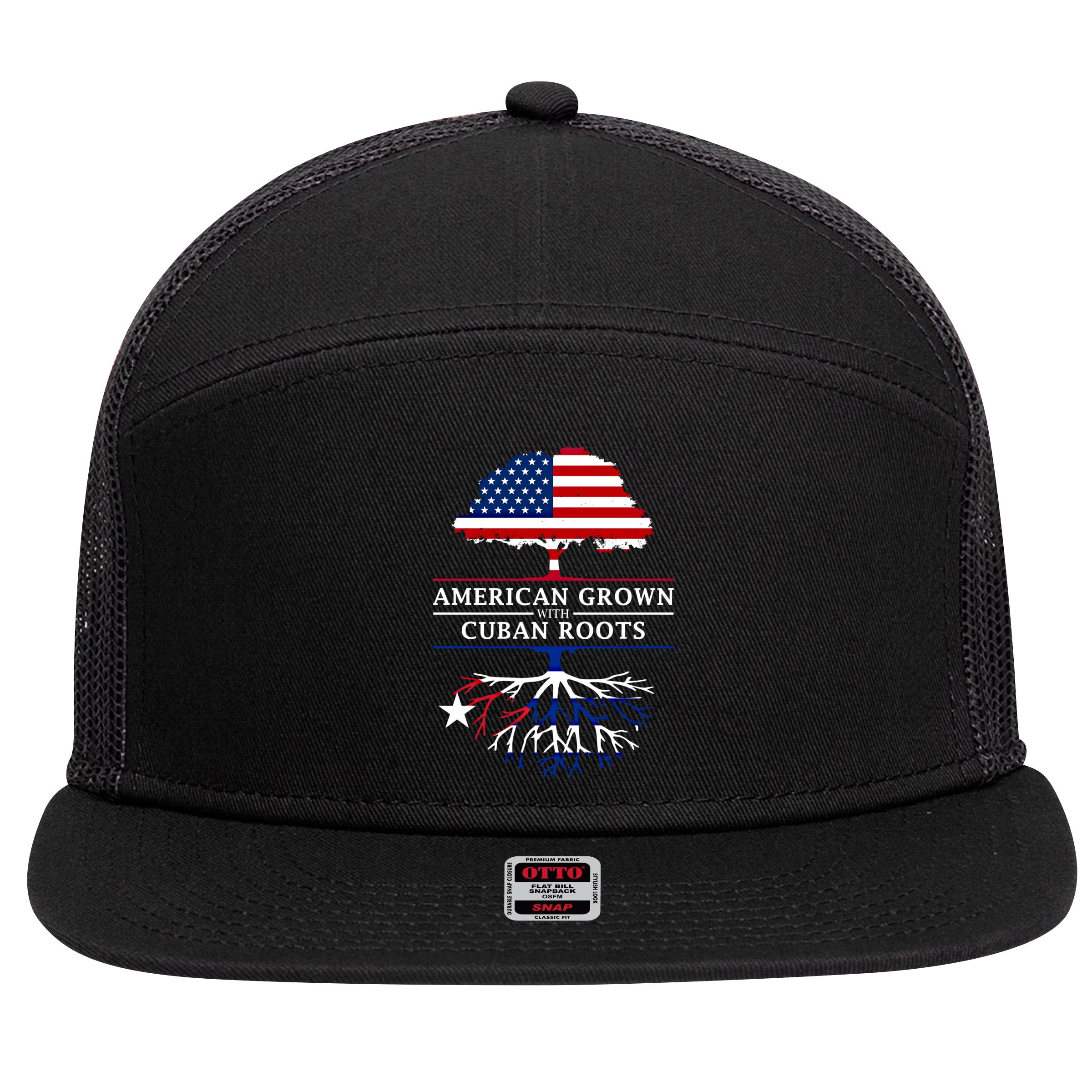 American Grown With Cuban Roots Cute Gift Cuba Gift 7 Panel Mesh Trucker Snapback Hat