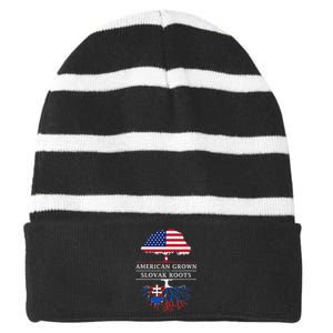 American Grown With Slovak Roots Slovakia Striped Beanie with Solid Band