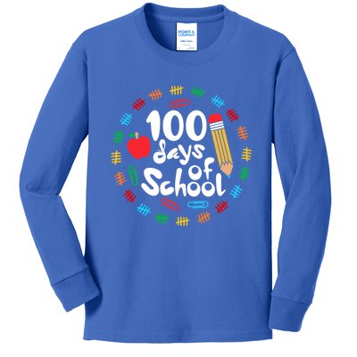 Apple Happy 100 Days Of School 100 Days Smarter Brighter Funny Gift Kids Long Sleeve Shirt