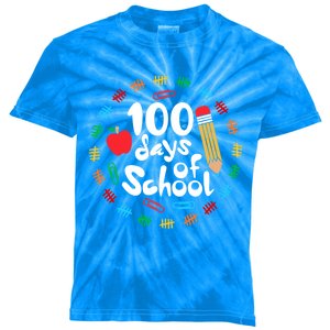 Apple Happy 100 Days Of School 100 Days Smarter Brighter Funny Gift Kids Tie-Dye T-Shirt