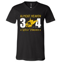 Almost Heaven 304 West Virginia Map V-Neck T-Shirt