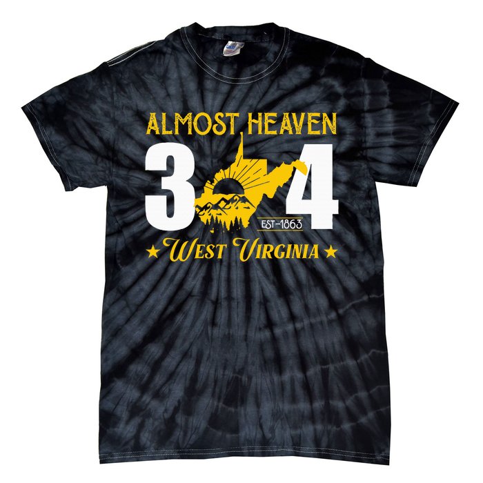 Almost Heaven 304 West Virginia Map Tie-Dye T-Shirt