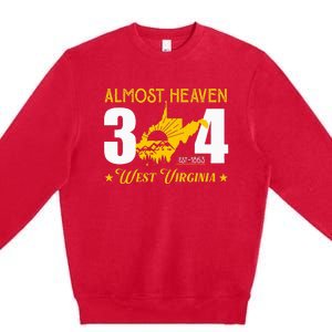 Almost Heaven 304 West Virginia Map Premium Crewneck Sweatshirt