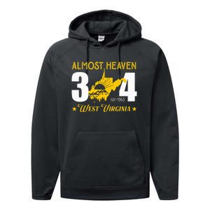 Almost Heaven 304 West Virginia Map Performance Fleece Hoodie