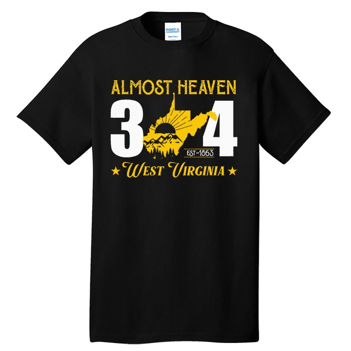 Almost Heaven 304 West Virginia Map Tall T-Shirt