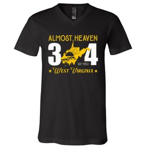 Almost Heaven 304 West Virginia Map V-Neck T-Shirt