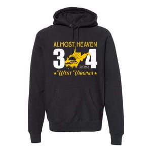 Almost Heaven 304 West Virginia Map Premium Hoodie