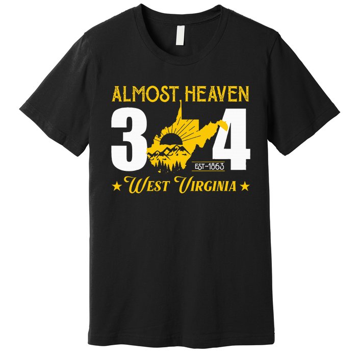 Almost Heaven 304 West Virginia Map Premium T-Shirt