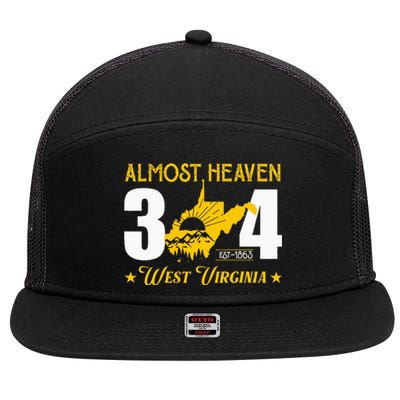 Almost Heaven 304 West Virginia Map 7 Panel Mesh Trucker Snapback Hat