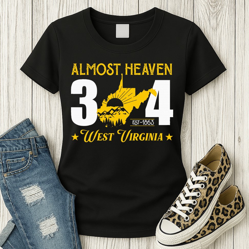 Almost Heaven 304 West Virginia Map Womens T-Shirt