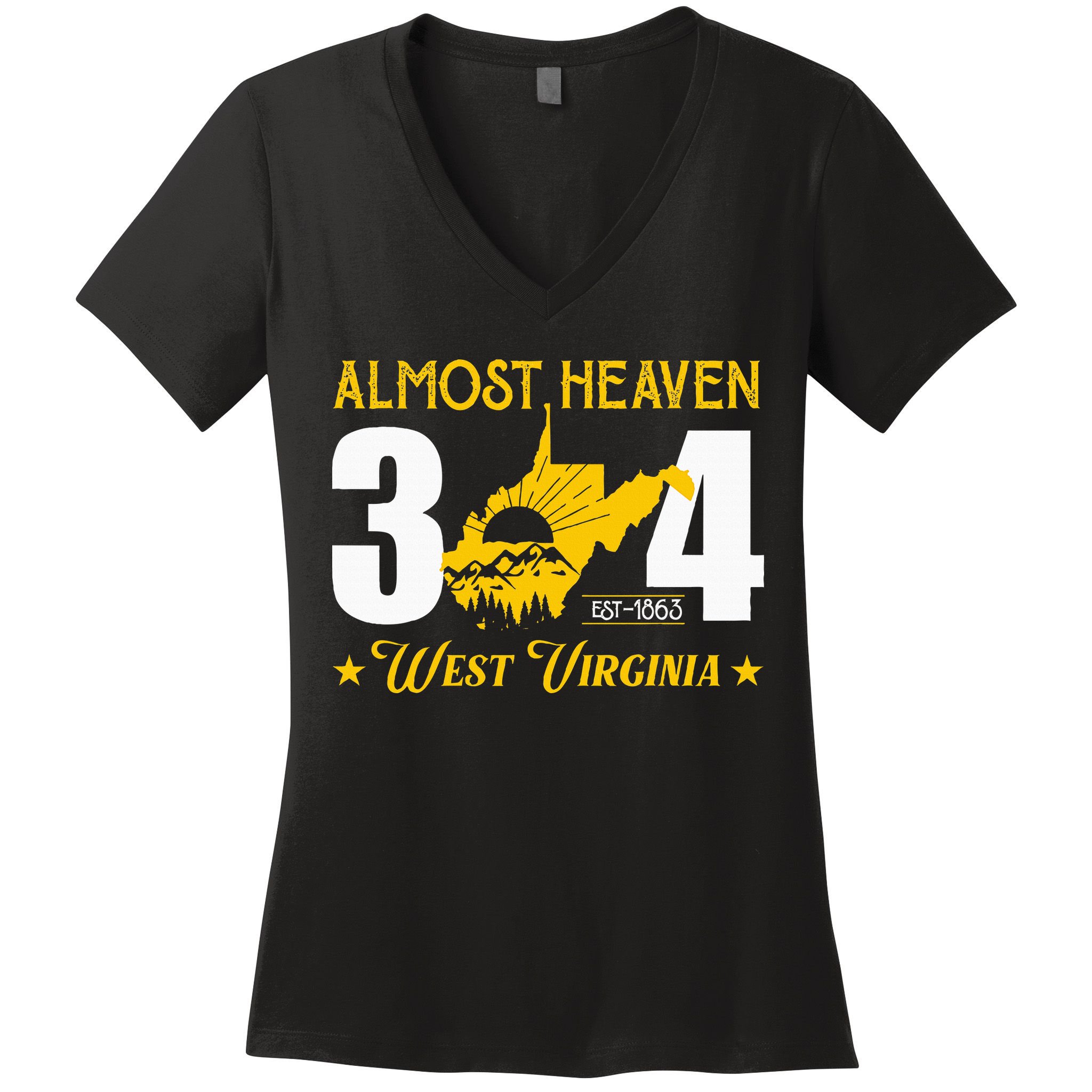 Almost Heaven 304 West Virginia Map Women's V-Neck T-Shirt