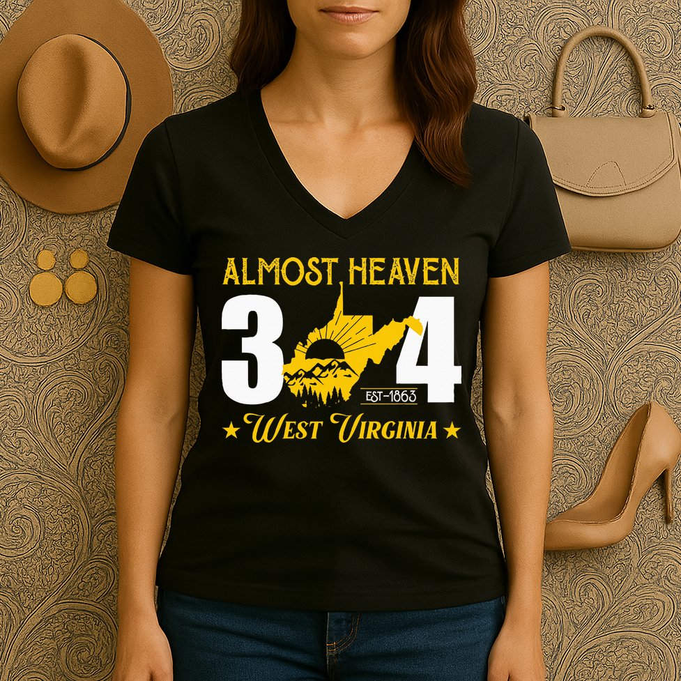 Almost Heaven 304 West Virginia Map Women's V-Neck T-Shirt