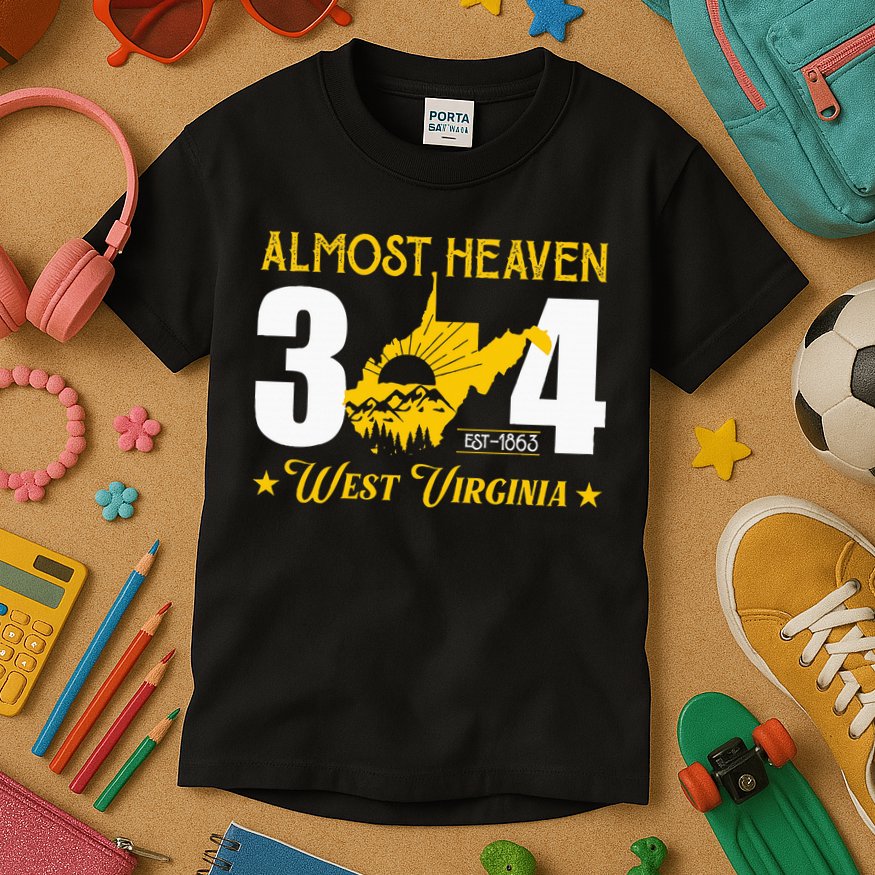 Almost Heaven 304 West Virginia Map Kids T-Shirt