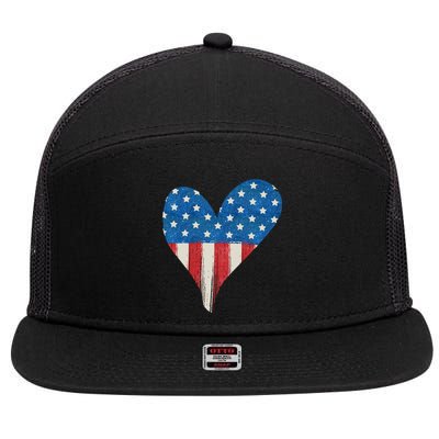 America Heart 4th Of July 7 Panel Mesh Trucker Snapback Hat