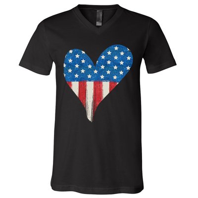 America Heart 4th Of July V-Neck T-Shirt
