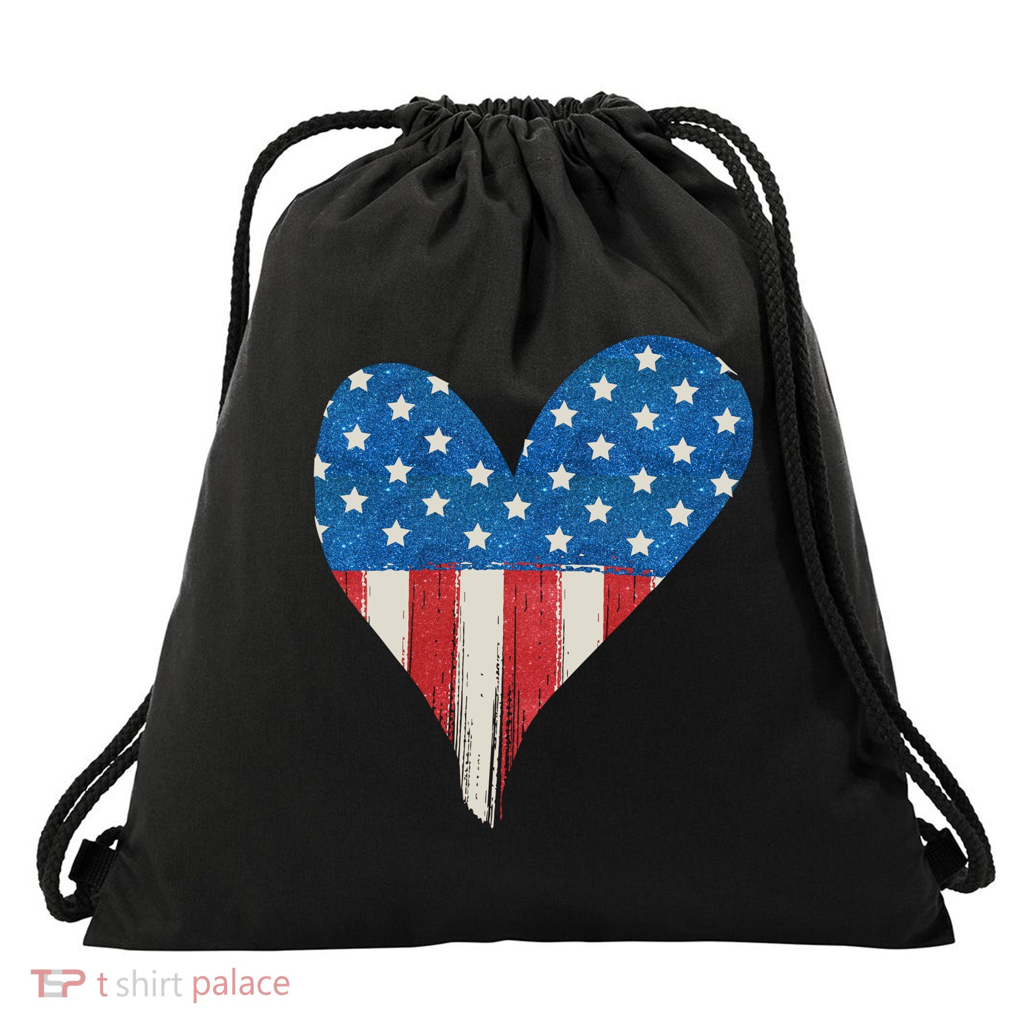 America Heart 4th Of July Drawstring Bag