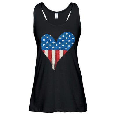 America Heart 4th Of July Ladies Essential Flowy Tank