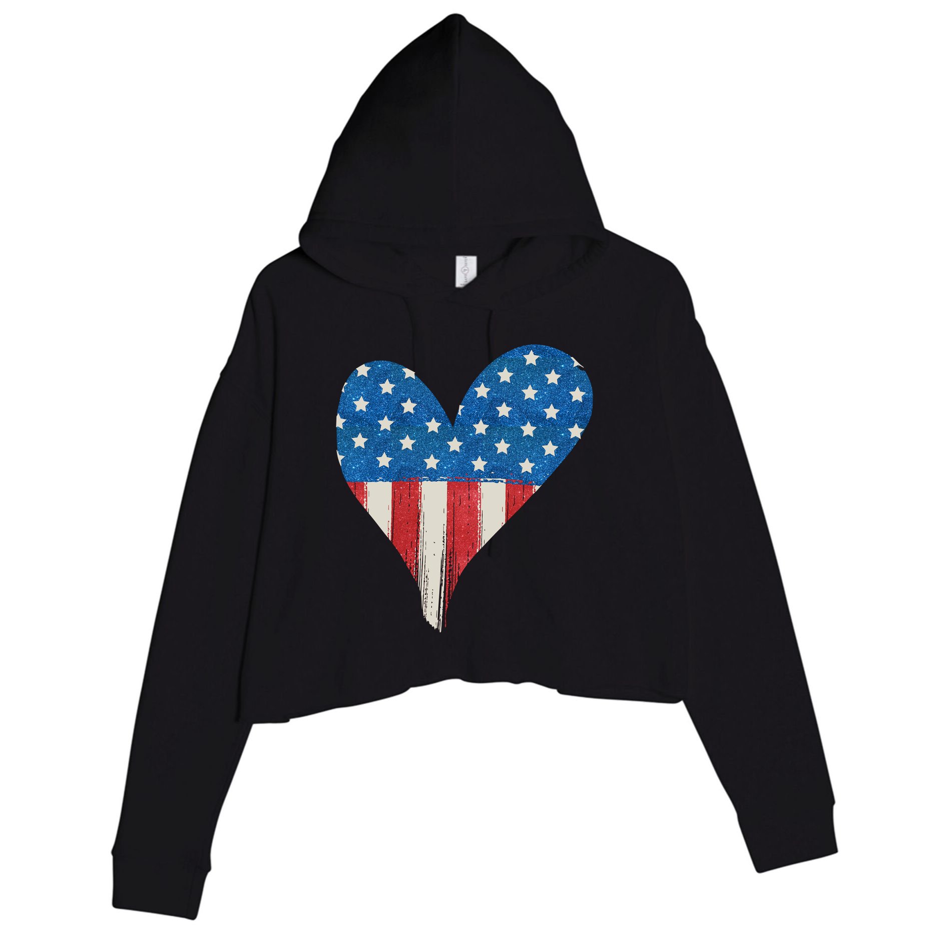 America Heart 4th Of July Crop Fleece Hoodie