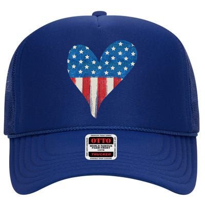 America Heart 4th Of July High Crown Mesh Back Trucker Hat