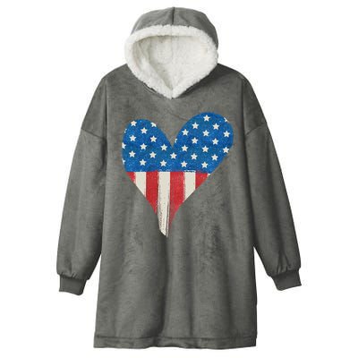 America Heart 4th Of July Hooded Wearable Blanket