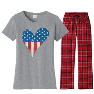 America Heart 4th Of July Women's Flannel Pajama Set