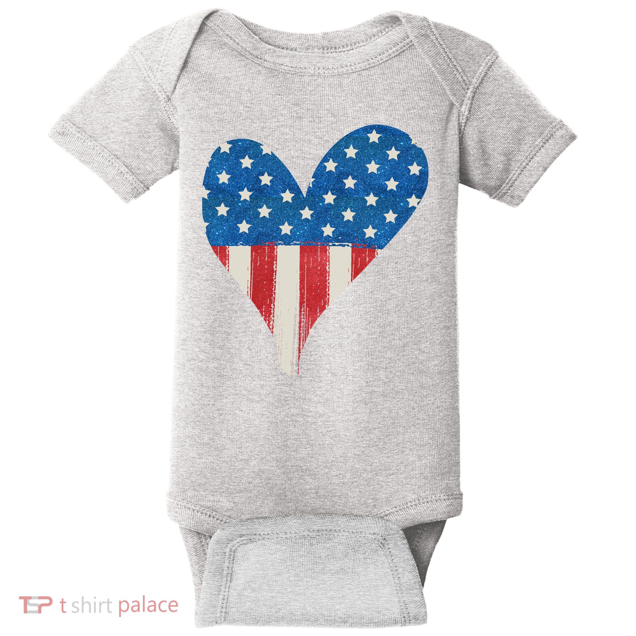 America Heart 4th Of July Baby Bodysuit