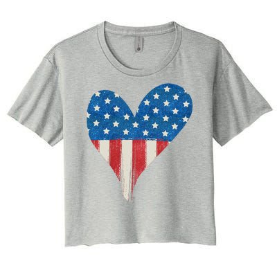 America Heart 4th Of July Women's Crop Top Tee