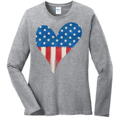 America Heart 4th Of July Ladies Long Sleeve Shirt