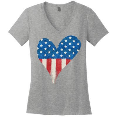 America Heart 4th Of July Women's V-Neck T-Shirt