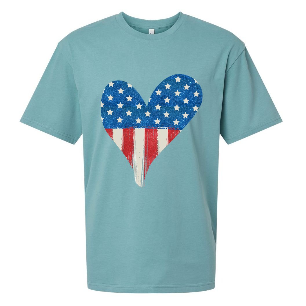 America Heart 4th Of July Sueded Cloud Jersey T-Shirt