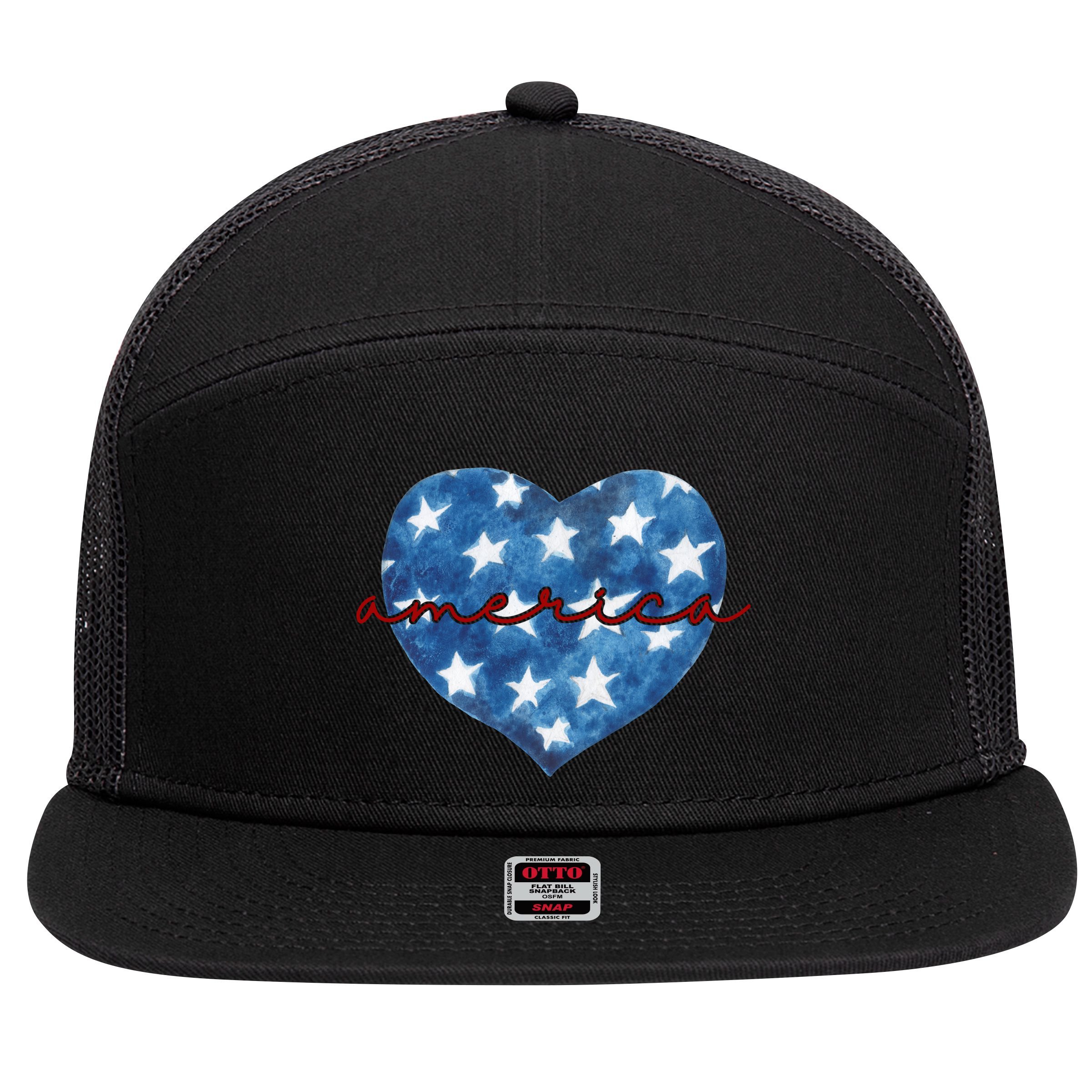 America Heart 4th Of July Cute Festive 7 Panel Mesh Trucker Snapback Hat
