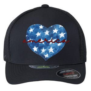 America Heart 4th Of July Cute Festive Flexfit Unipanel Trucker Cap