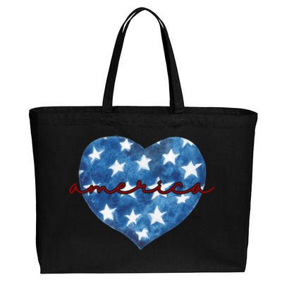 America Heart 4th Of July Cute Festive Cotton Canvas Jumbo Tote