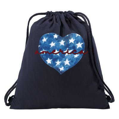 America Heart 4th Of July Cute Festive Drawstring Bag