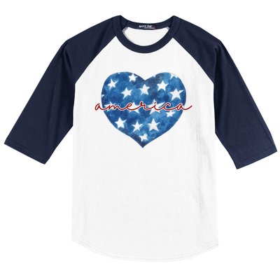 America Heart 4th Of July Cute Festive Baseball Sleeve Shirt