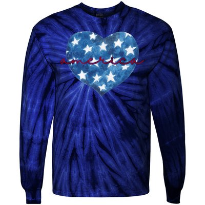 America Heart 4th Of July Cute Festive Tie-Dye Long Sleeve Shirt